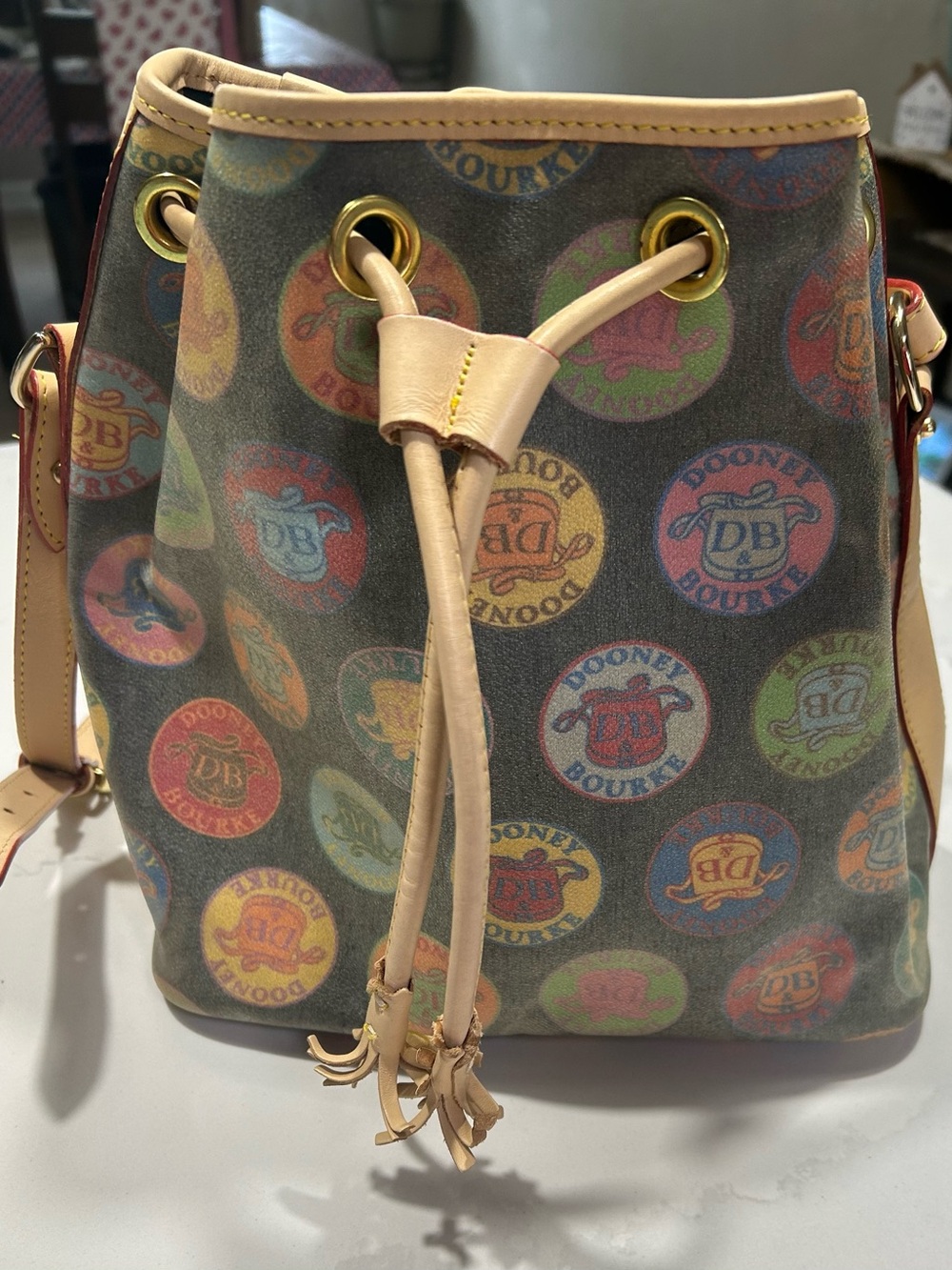 Dooney & Bourke Multicolor Signature Drawstring Bucket Bag - Picture 2 of 12